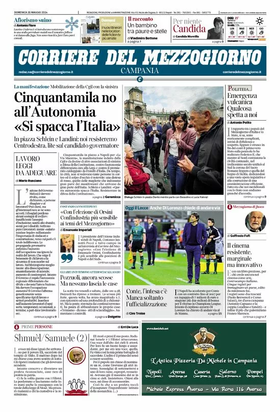 Prima-pagina-corriere del mezzogiorno-del-2024-05-26